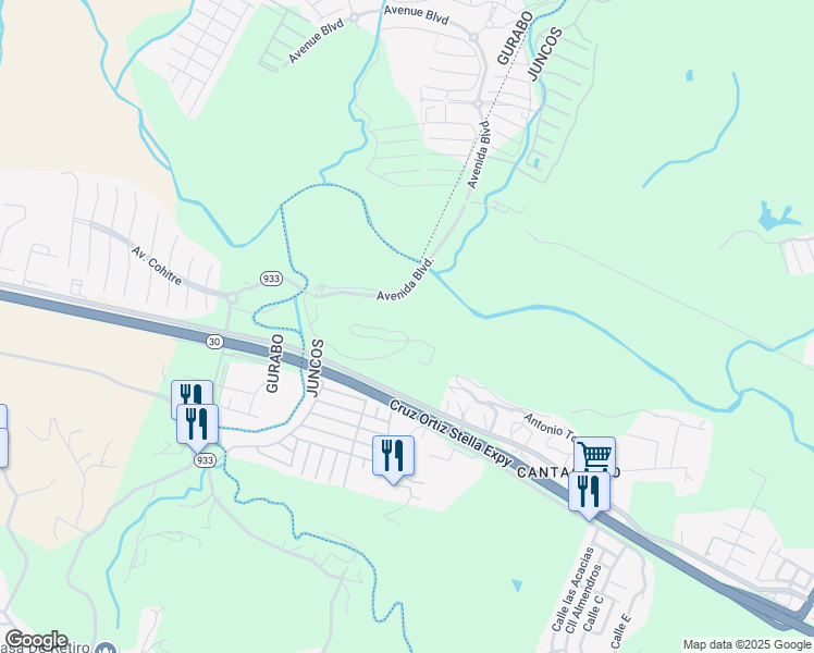 map of restaurants, bars, coffee shops, grocery stores, and more near 199 Calle Meseta in Gurabo