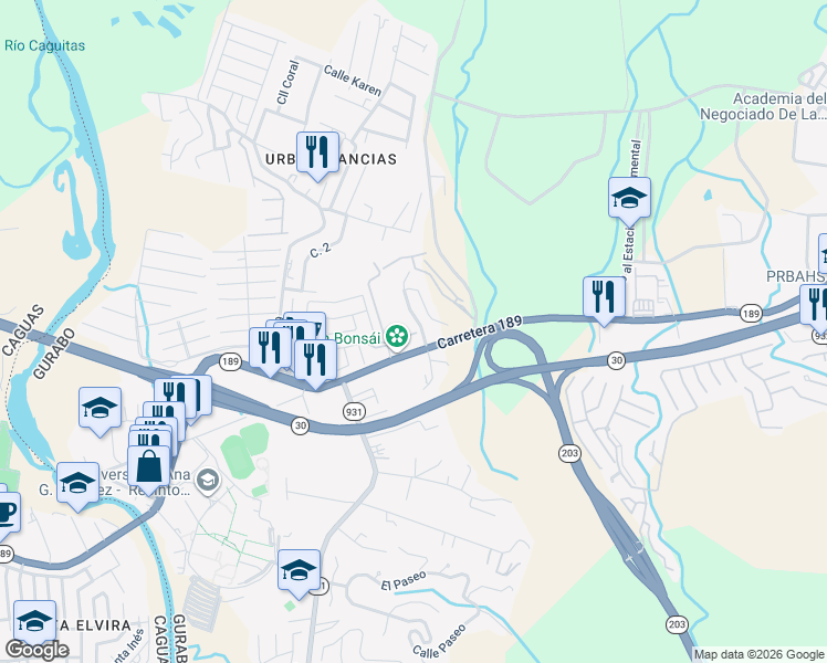 map of restaurants, bars, coffee shops, grocery stores, and more near in Rincón