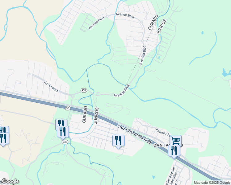 map of restaurants, bars, coffee shops, grocery stores, and more near 199 Calle Meseta in Gurabo