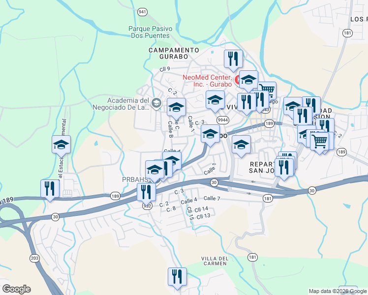 map of restaurants, bars, coffee shops, grocery stores, and more near 28-30 Calle 3 in Gurabo