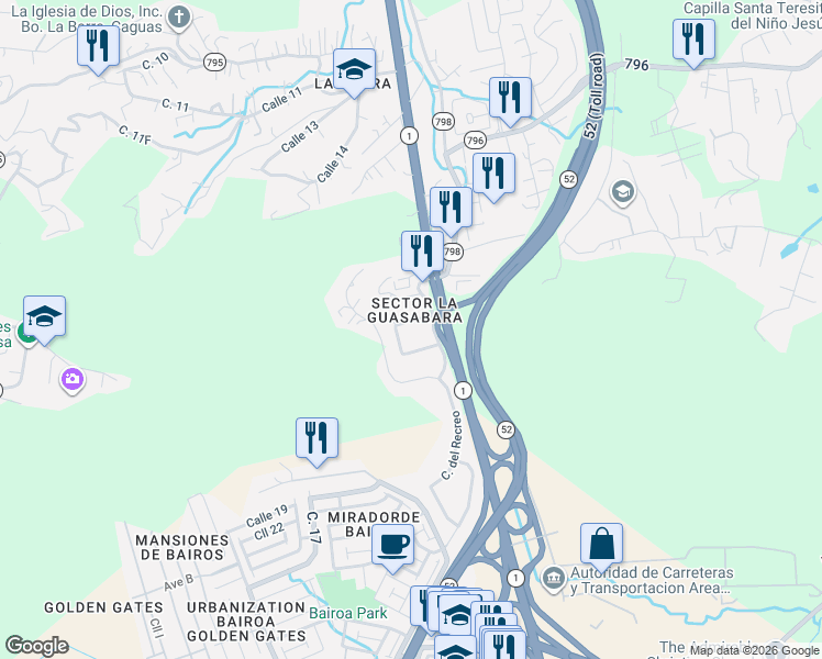 map of restaurants, bars, coffee shops, grocery stores, and more near in Caguas