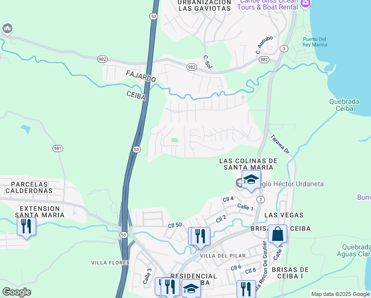 map of restaurants, bars, coffee shops, grocery stores, and more near in Ceiba