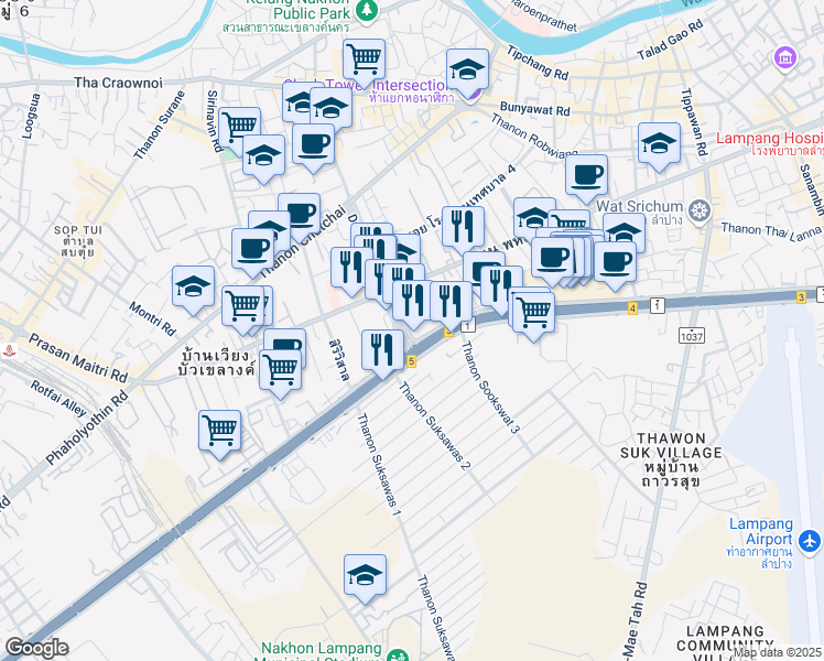 map of restaurants, bars, coffee shops, grocery stores, and more near in Phrabat