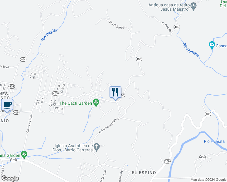 map of restaurants, bars, coffee shops, grocery stores, and more near Carr Humata in Añasco
