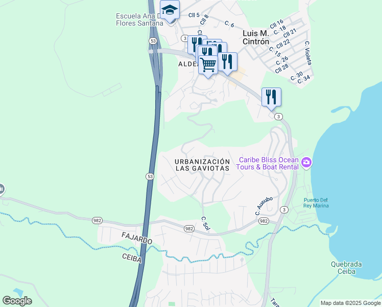 map of restaurants, bars, coffee shops, grocery stores, and more near in Demajagua