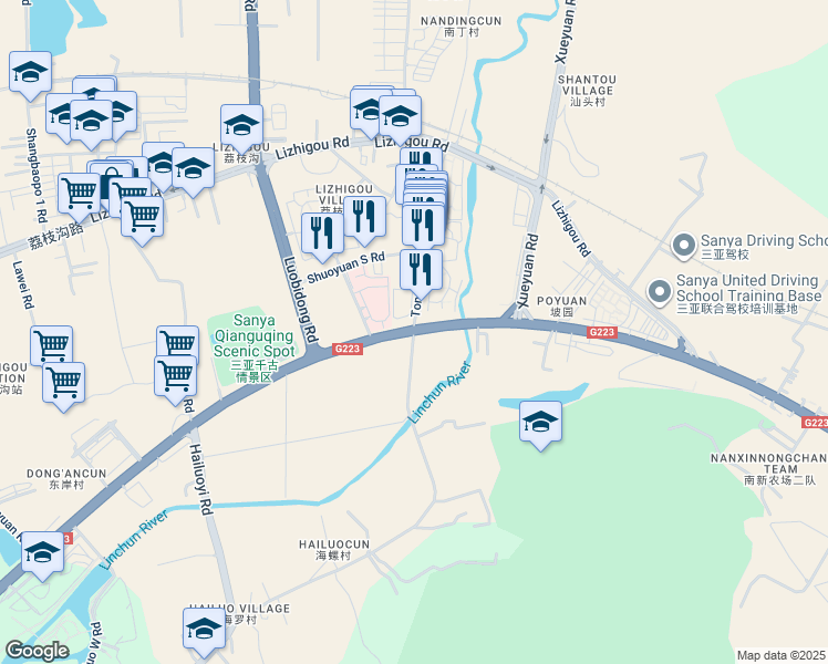 map of restaurants, bars, coffee shops, grocery stores, and more near Ying Bin Lu in San Ya Shi