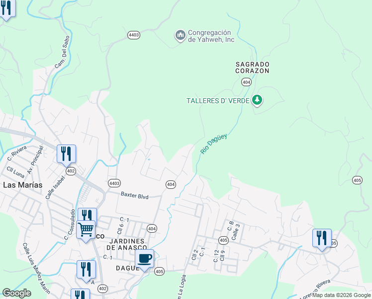 map of restaurants, bars, coffee shops, grocery stores, and more near in Añasco