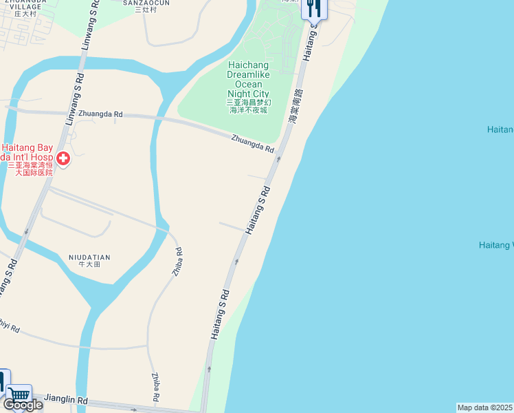 map of restaurants, bars, coffee shops, grocery stores, and more near Hai Tang Nan Lu in San Ya Shi