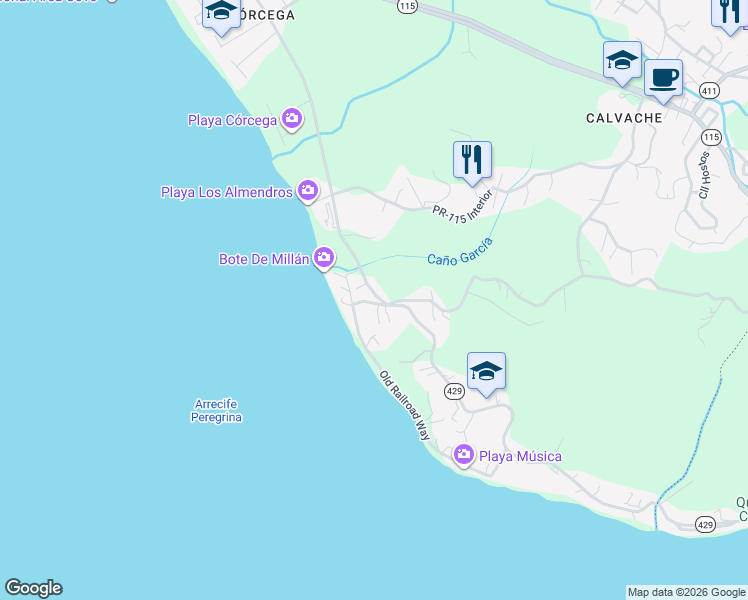 map of restaurants, bars, coffee shops, grocery stores, and more near in Rincon