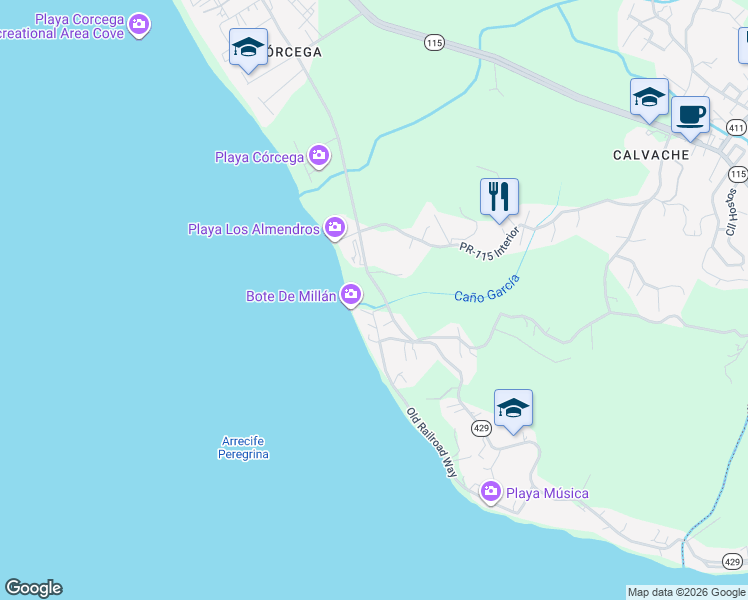 map of restaurants, bars, coffee shops, grocery stores, and more near in Rincon