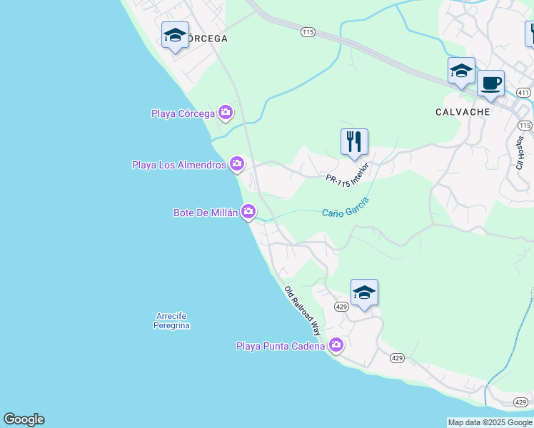 map of restaurants, bars, coffee shops, grocery stores, and more near in Rincon