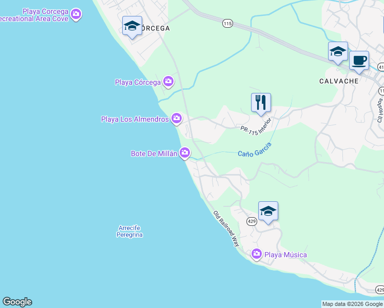 map of restaurants, bars, coffee shops, grocery stores, and more near in Rincon