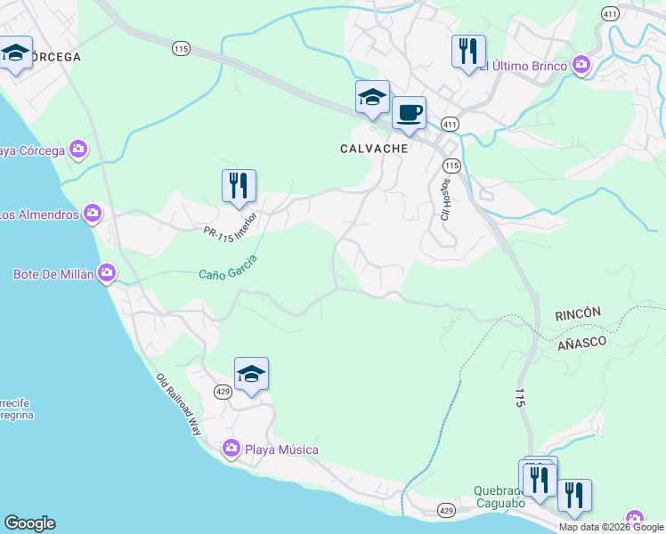 map of restaurants, bars, coffee shops, grocery stores, and more near in Rincon