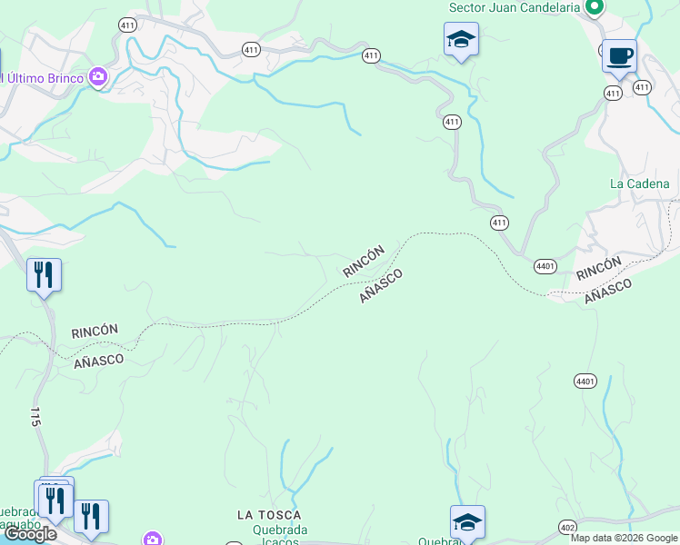 map of restaurants, bars, coffee shops, grocery stores, and more near Unnamed Road in Añasco