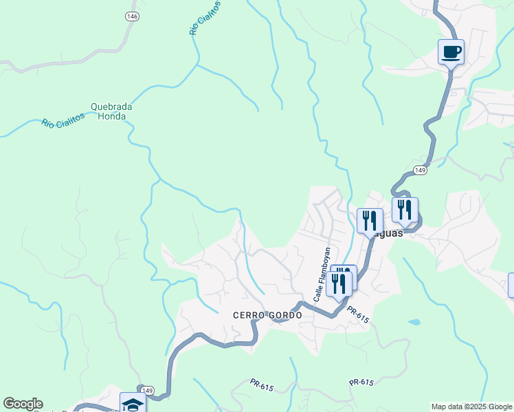 map of restaurants, bars, coffee shops, grocery stores, and more near Unnamed Rd in Ciales