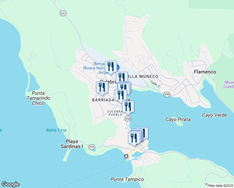 map of restaurants, bars, coffee shops, grocery stores, and more near in Culebra