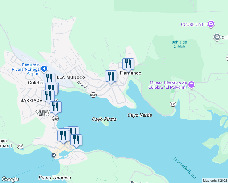 map of restaurants, bars, coffee shops, grocery stores, and more near in Culebra