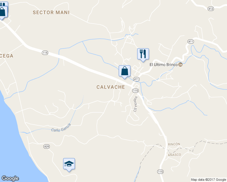 map of restaurants, bars, coffee shops, grocery stores, and more near PR-115 Int in Aguada
