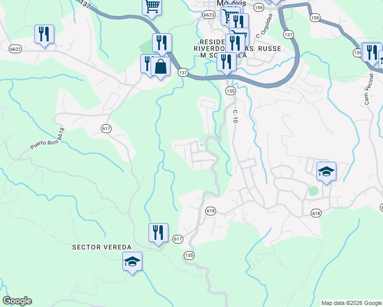 map of restaurants, bars, coffee shops, grocery stores, and more near Calle Palma Datileras in Morovis Sur