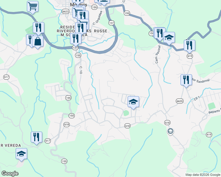 map of restaurants, bars, coffee shops, grocery stores, and more near Calle 8 in Morovis