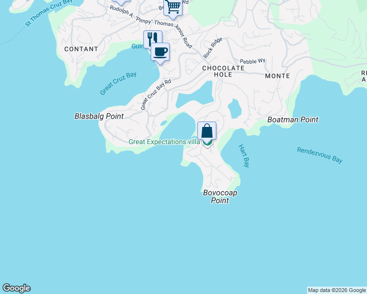 map of restaurants, bars, coffee shops, grocery stores, and more near in Cruz Bay