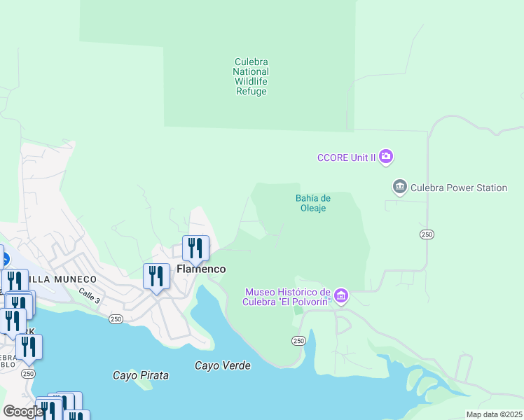 map of restaurants, bars, coffee shops, grocery stores, and more near Unnamed Road in Culebra