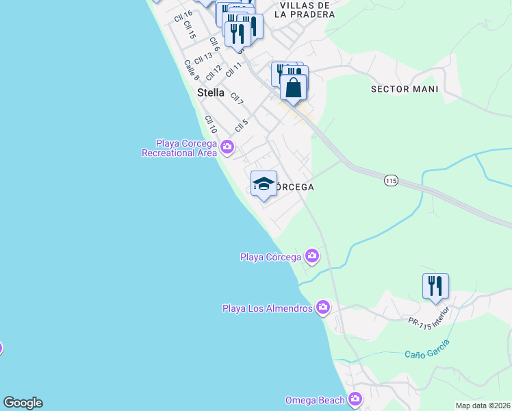 map of restaurants, bars, coffee shops, grocery stores, and more near in Rincón
