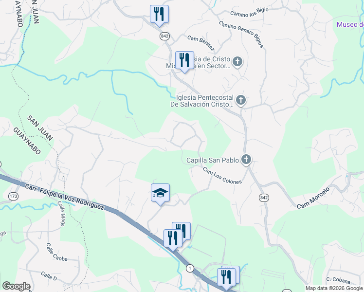 map of restaurants, bars, coffee shops, grocery stores, and more near Camino Los Colones in San Juan