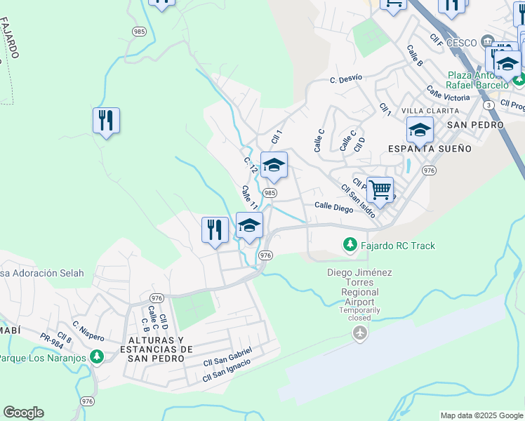 map of restaurants, bars, coffee shops, grocery stores, and more near 985 in Fajardo