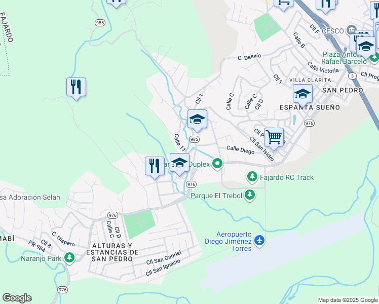 map of restaurants, bars, coffee shops, grocery stores, and more near 985 in Fajardo