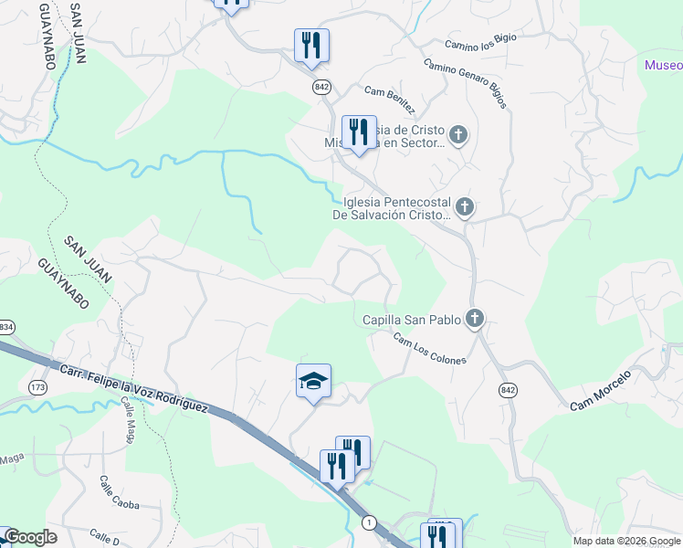 map of restaurants, bars, coffee shops, grocery stores, and more near 43 Camino Los Colones in San Juan