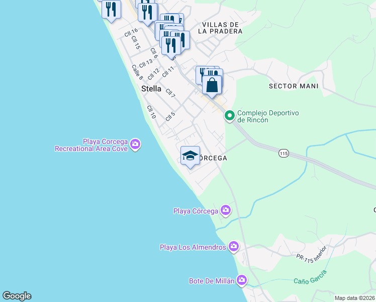 map of restaurants, bars, coffee shops, grocery stores, and more near Calle Pogio Doleta in Stella