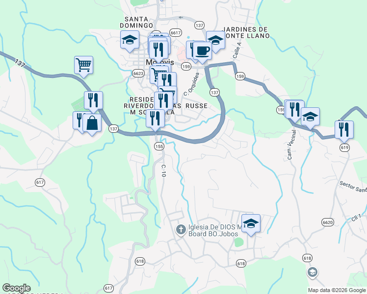 map of restaurants, bars, coffee shops, grocery stores, and more near 137 in Morovis