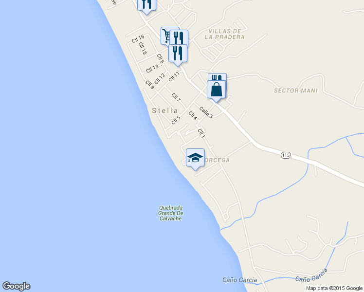 map of restaurants, bars, coffee shops, grocery stores, and more near Calle Pogio Doleta in Rincón