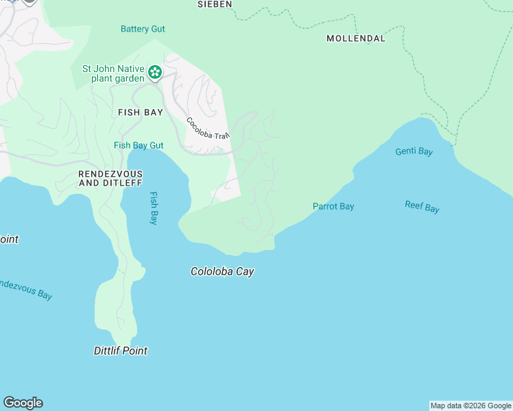 map of restaurants, bars, coffee shops, grocery stores, and more near Hilltop Lane in Cruz Bay