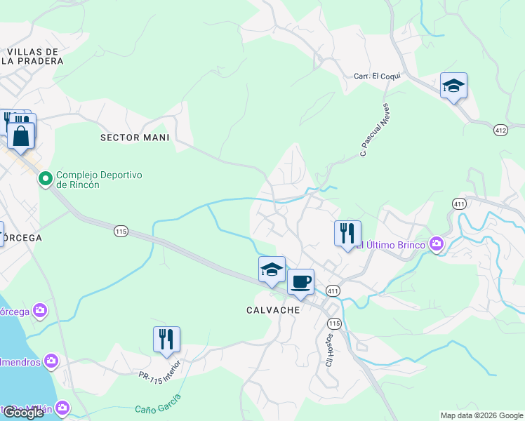 map of restaurants, bars, coffee shops, grocery stores, and more near Calle Pascual Nieves in Aguada