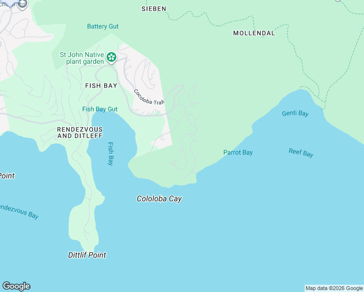 map of restaurants, bars, coffee shops, grocery stores, and more near Hilltop Lane in Cruz Bay