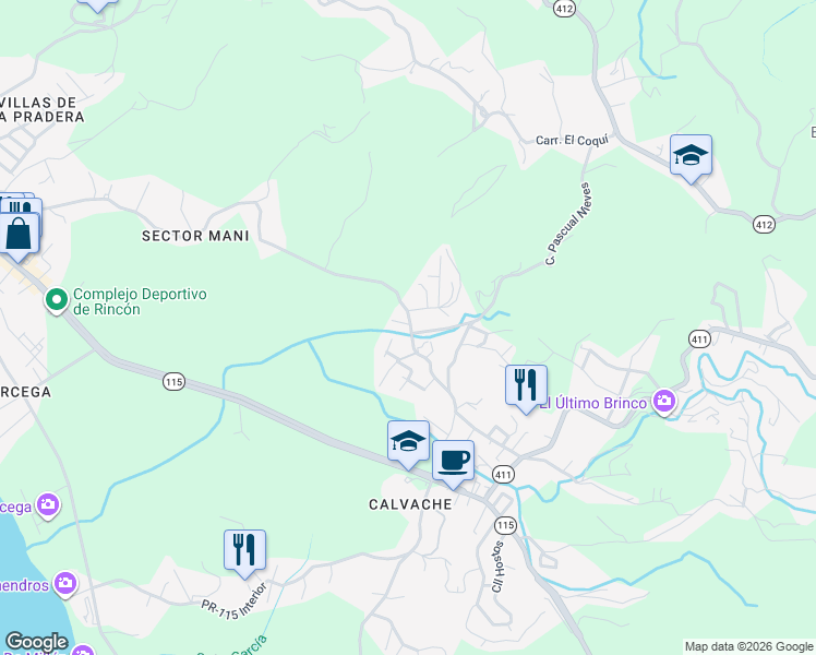 map of restaurants, bars, coffee shops, grocery stores, and more near Calle Pascual Nieves in Aguada