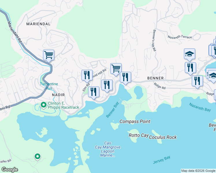 map of restaurants, bars, coffee shops, grocery stores, and more near 431 Red Hook Road in East End