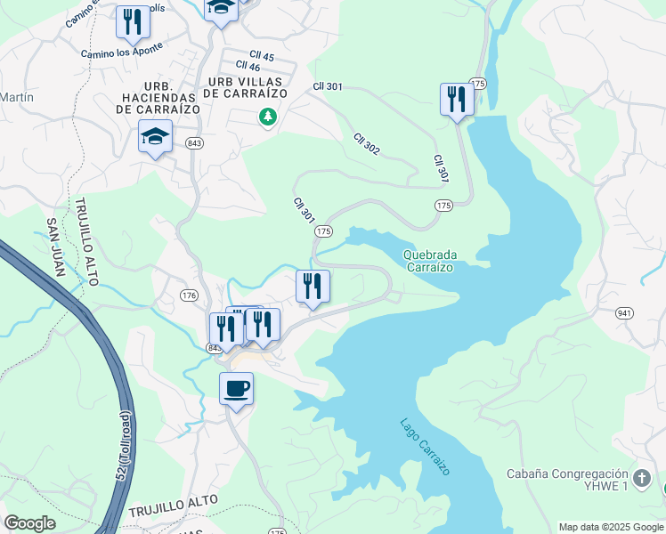 map of restaurants, bars, coffee shops, grocery stores, and more near Puerto Rico 175 in Trujillo Alto