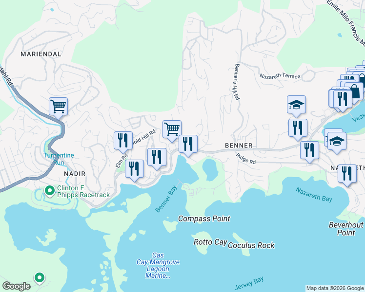 map of restaurants, bars, coffee shops, grocery stores, and more near 431 Red Hook Road in East End