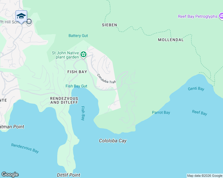 map of restaurants, bars, coffee shops, grocery stores, and more near 61 Cocoloba Trail in Cruz Bay