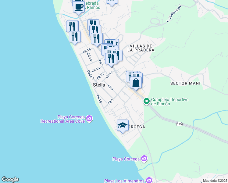 map of restaurants, bars, coffee shops, grocery stores, and more near 3183-3207 Cll 7 in Aguada