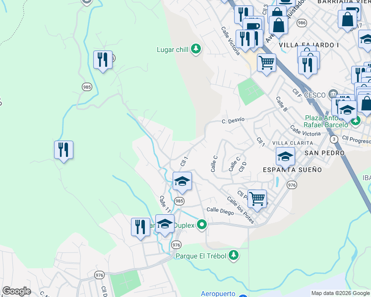 map of restaurants, bars, coffee shops, grocery stores, and more near 69 Puerto Rico 985 in Fajardo