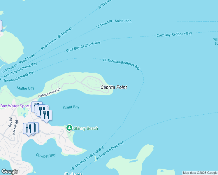 map of restaurants, bars, coffee shops, grocery stores, and more near Deck Point Road in East End