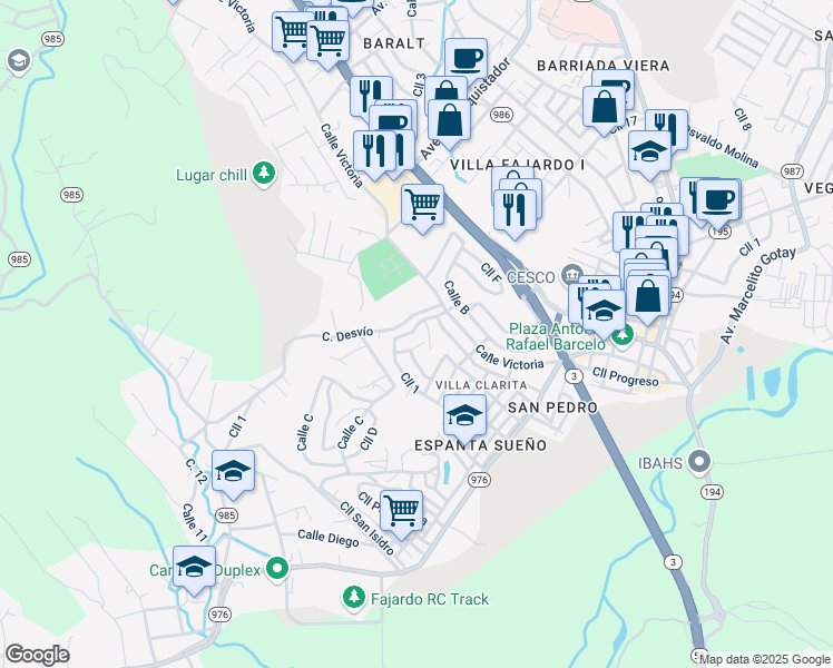 map of restaurants, bars, coffee shops, grocery stores, and more near in Fajardo
