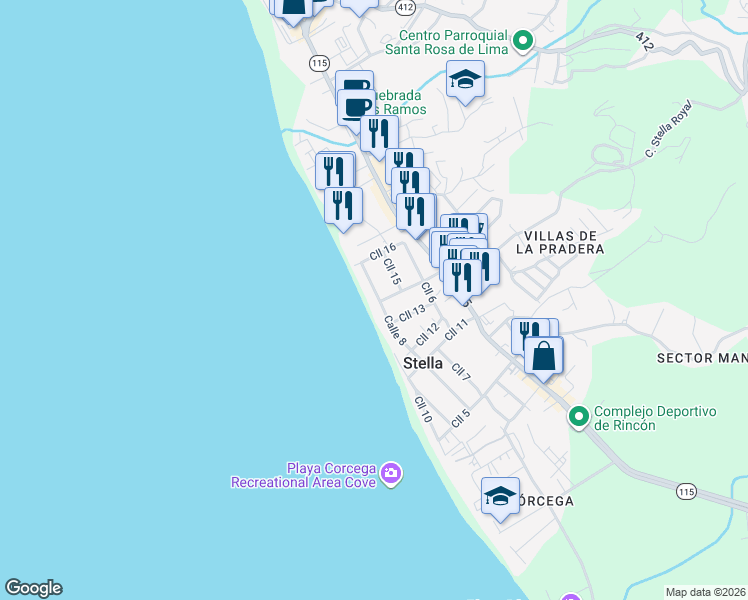 map of restaurants, bars, coffee shops, grocery stores, and more near in Rincon