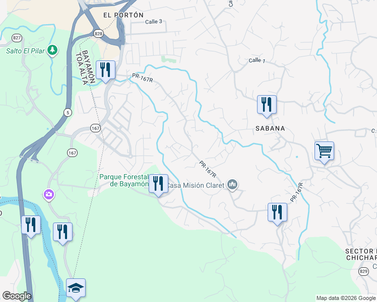 map of restaurants, bars, coffee shops, grocery stores, and more near Cam Valentin in Bayamón