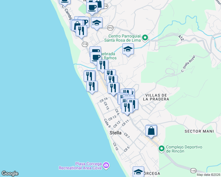 map of restaurants, bars, coffee shops, grocery stores, and more near Avenida Dr Albizu Campos in Aguada