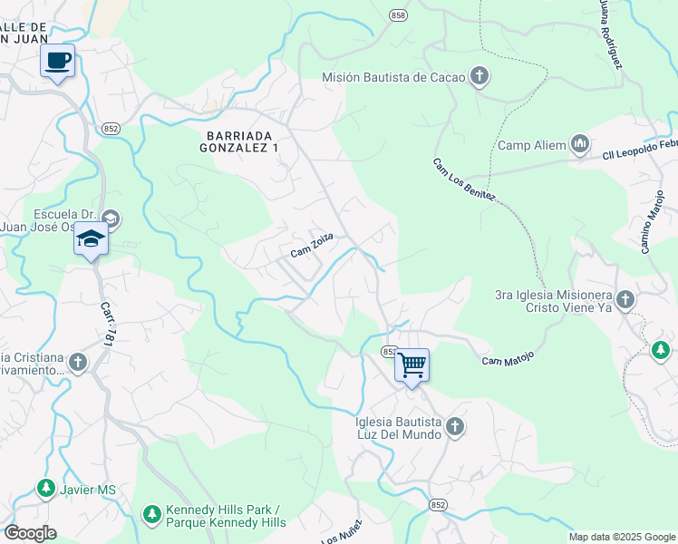 map of restaurants, bars, coffee shops, grocery stores, and more near Camino Xiomara in Trujillo Alto